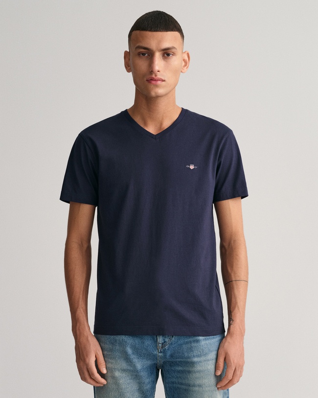  GANT Erkek Lacivert Slim Fit V Yaka T-Shirt