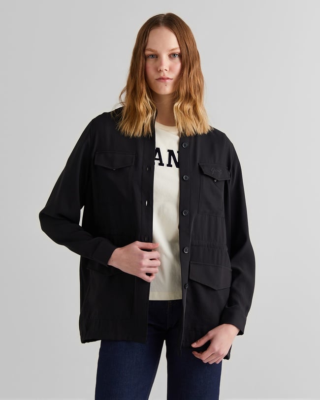  GANT Kadın Siyah Regular Fit Logolu Gömlek