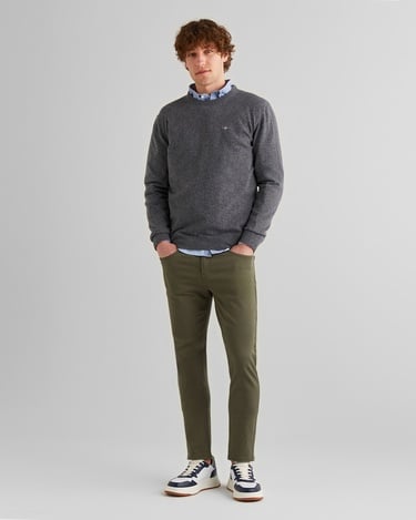  GANT Erkek Gri Regular Fit Bisiklet Yaka Yün Kazak