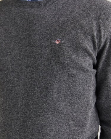  GANT Erkek Gri Regular Fit Bisiklet Yaka Yün Kazak