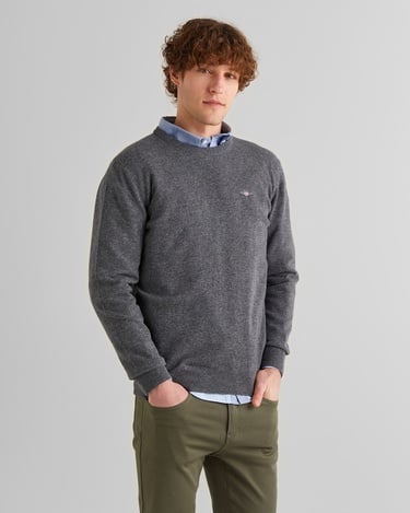  GANT Erkek Gri Regular Fit Bisiklet Yaka Yün Kazak