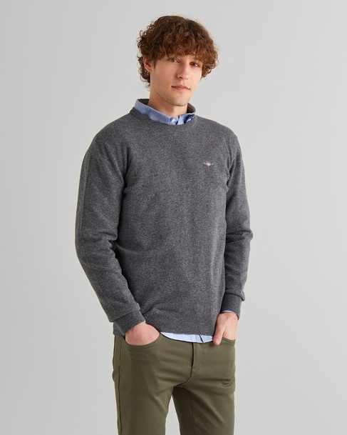  GANT Erkek Gri Regular Fit Bisiklet Yaka Yün Kazak