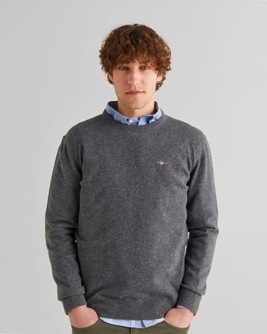  GANT Erkek Gri Regular Fit Bisiklet Yaka Yün Kazak