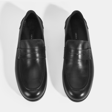  Erkek Siyah Deri Loafer