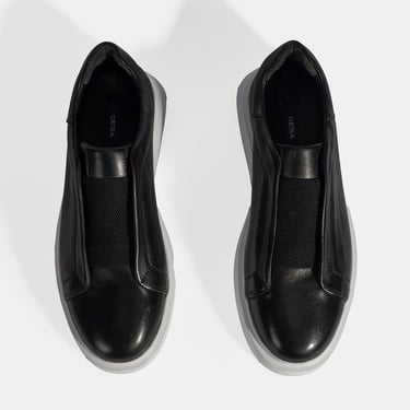  Siyah Erkek Lastik Detaylı Deri Günlük Ayakkabı