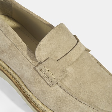  Bej Erkek Örgü Detaylı Süet Loafer