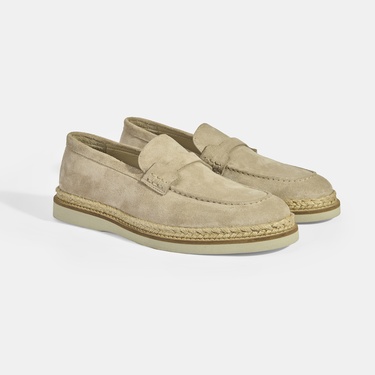  Bej Erkek Örgü Detaylı Süet Loafer