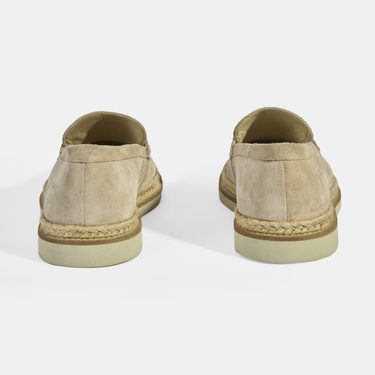  Bej Erkek Örgü Detaylı Süet Loafer