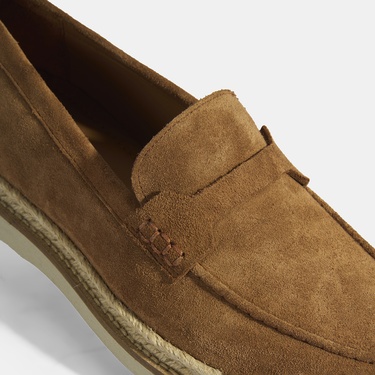  Taba Erkek Örgü Detaylı Süet Loafer