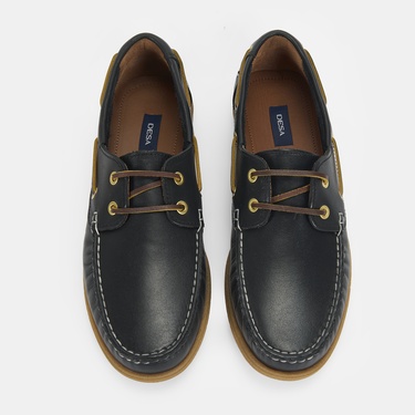  Leminna Siyah Erkek Deri Tekne Günlük Ayakkabı