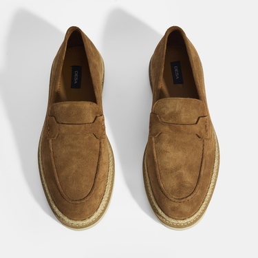  Taba Erkek Örgü Detaylı Süet Loafer