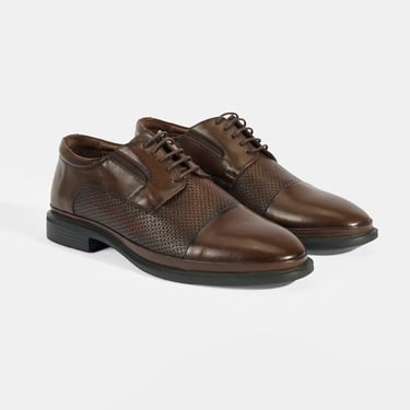  Kahve Erkek Bağcıklı Deri Klasik Ayakkabı