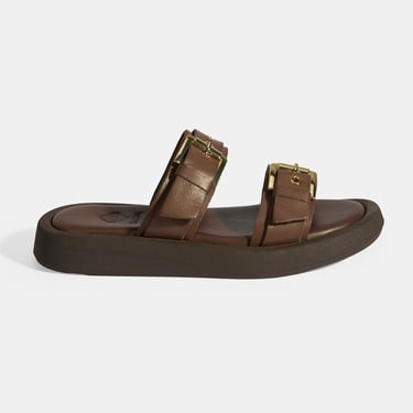  Kadın Kahve Toka Detaylı Deri Terlik