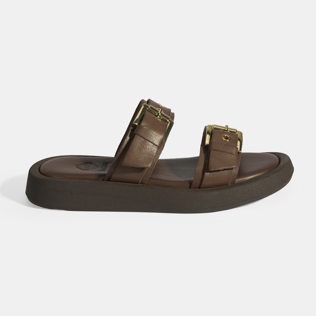  Kadın Kahve Toka Detaylı Deri Terlik