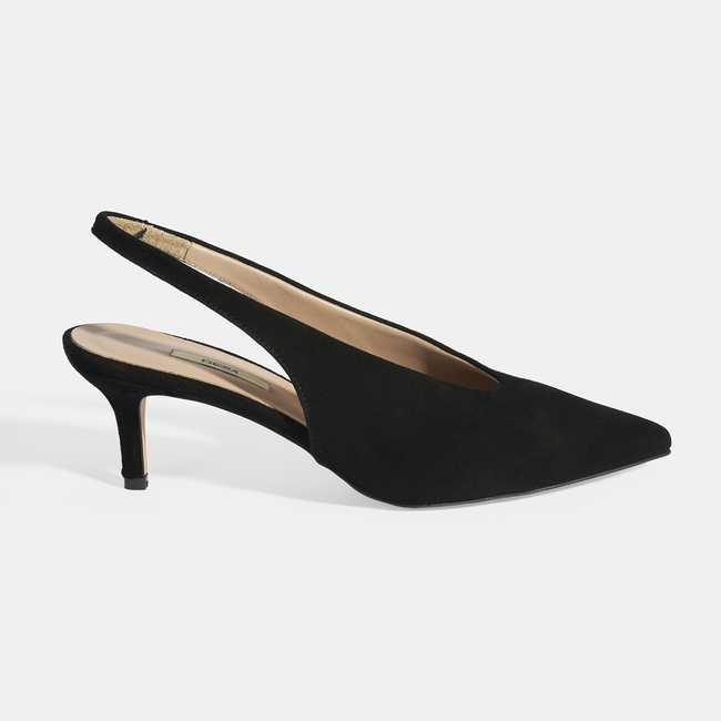  Siyah Kadın Süet Slingback Topuklu Ayakkabı