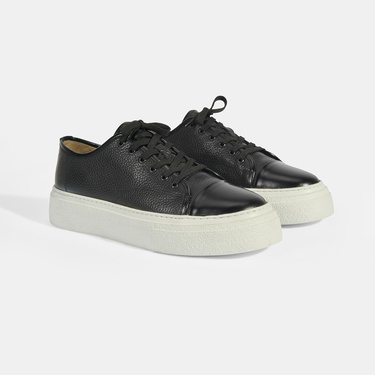  Kalinda Siyah Erkek Deri Bağcıklı Günlük Ayakkabı