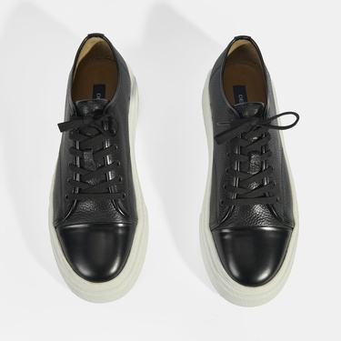  Kalinda Siyah Erkek Deri Bağcıklı Günlük Ayakkabı