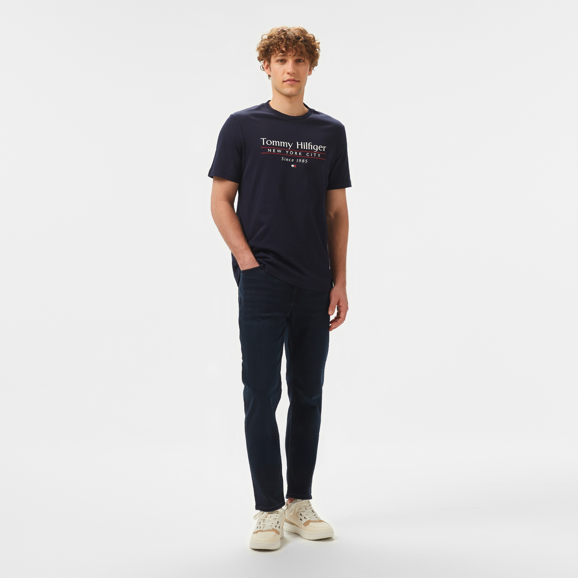 Tommy Hilfiger Center Stack Erkek Mavi T-Shirt