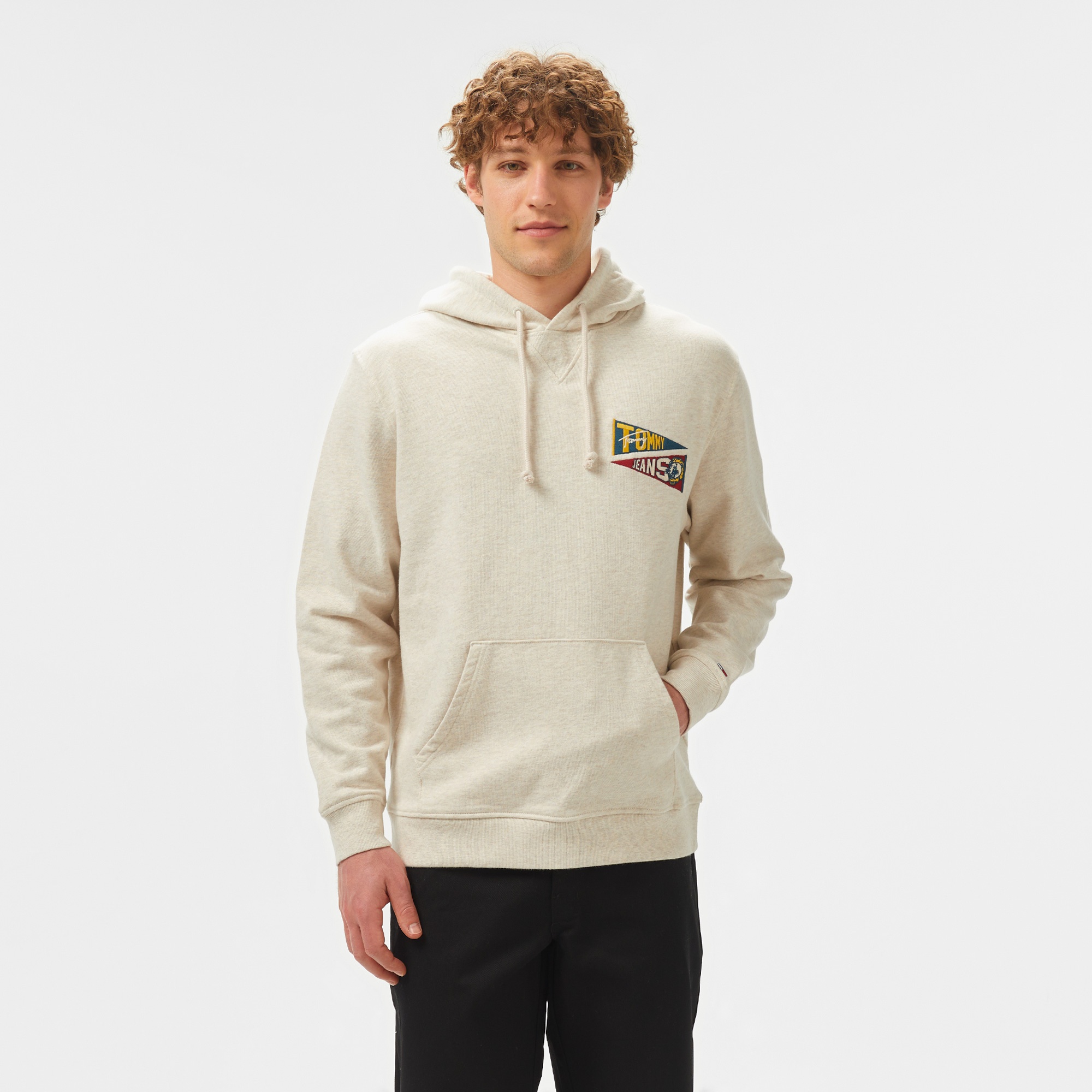 Tommy Jeans Reg Uni Flag Tiger Erkek Bej Sweatshirt