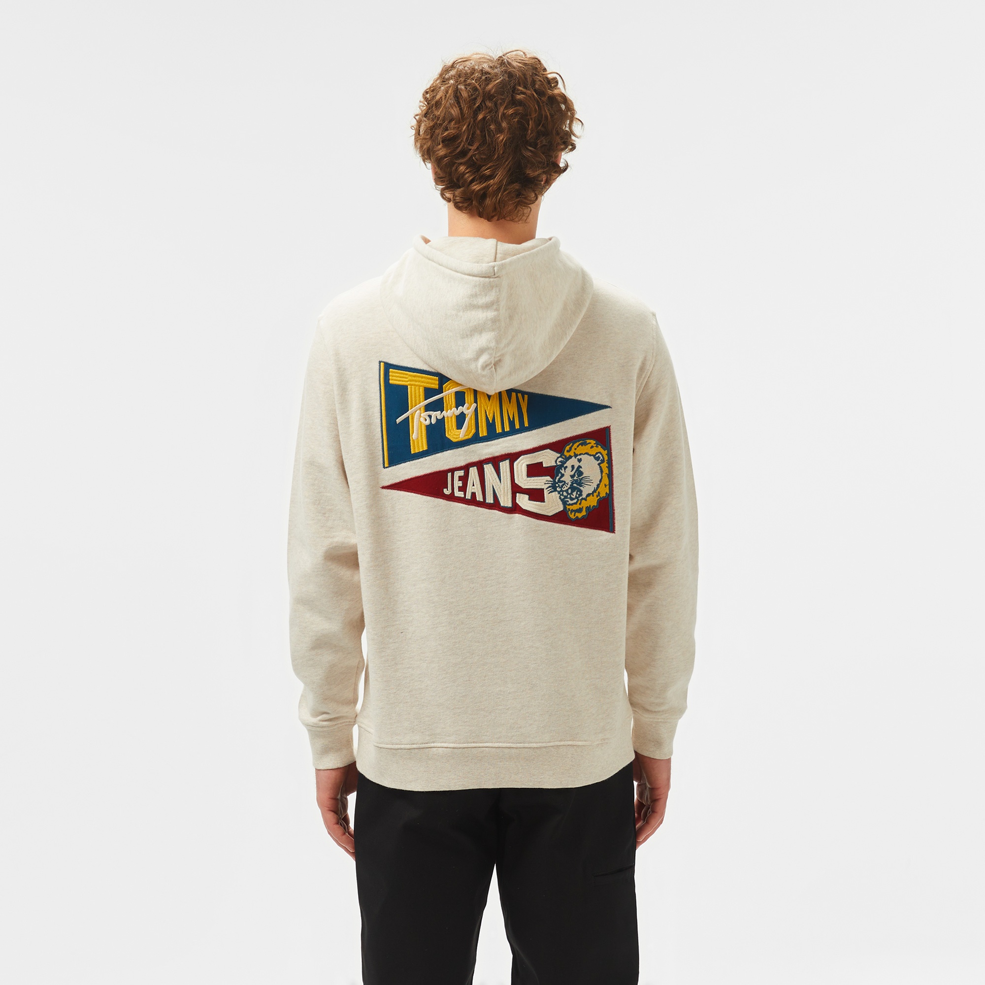 Tommy Jeans Reg Uni Flag Tiger Erkek Bej Sweatshirt