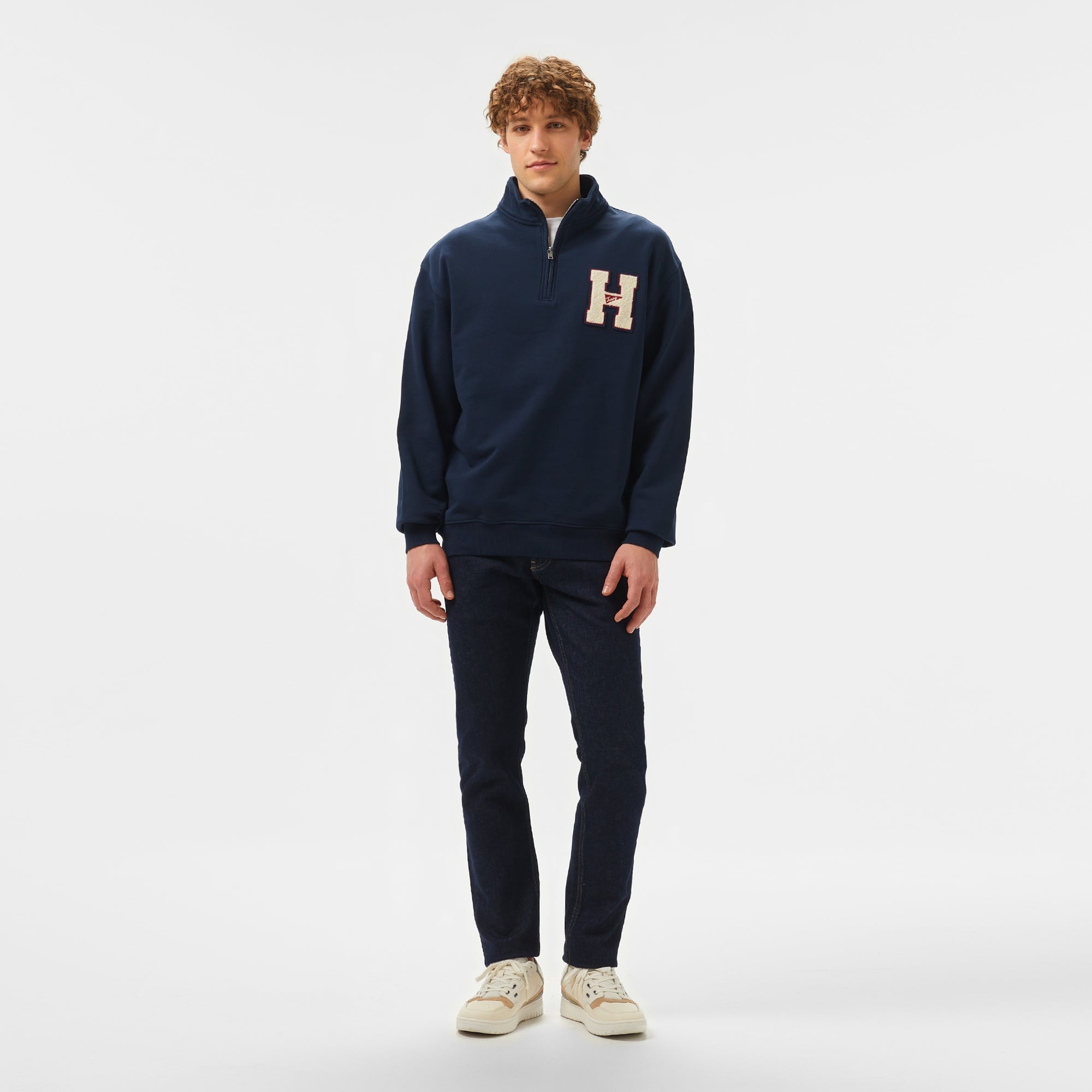 Tommy Jeans 1/4 Zip Towel Patch Erkek Mavi Sweatshirt