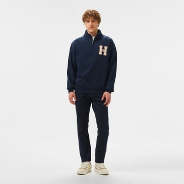  Tommy Jeans 1/4 Zip Towel Patch Erkek Mavi Sweatshirt