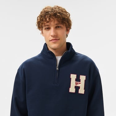  Tommy Jeans 1/4 Zip Towel Patch Erkek Mavi Sweatshirt