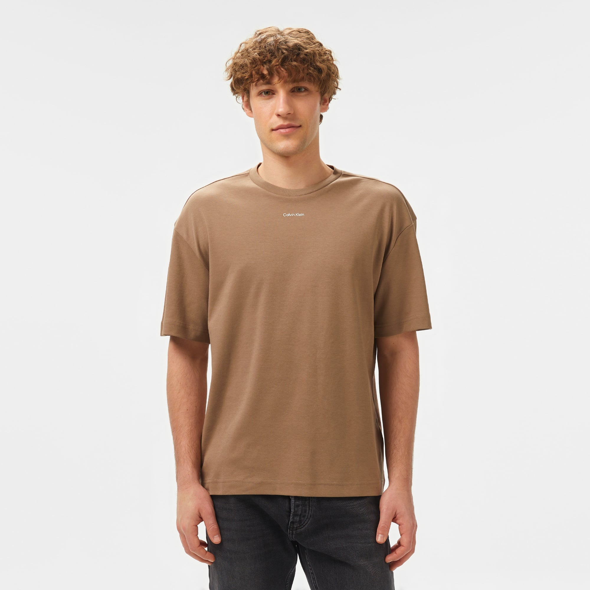 Calvin Klein Nano Logo İnterlo Erkek Kahverengi T-Shirt