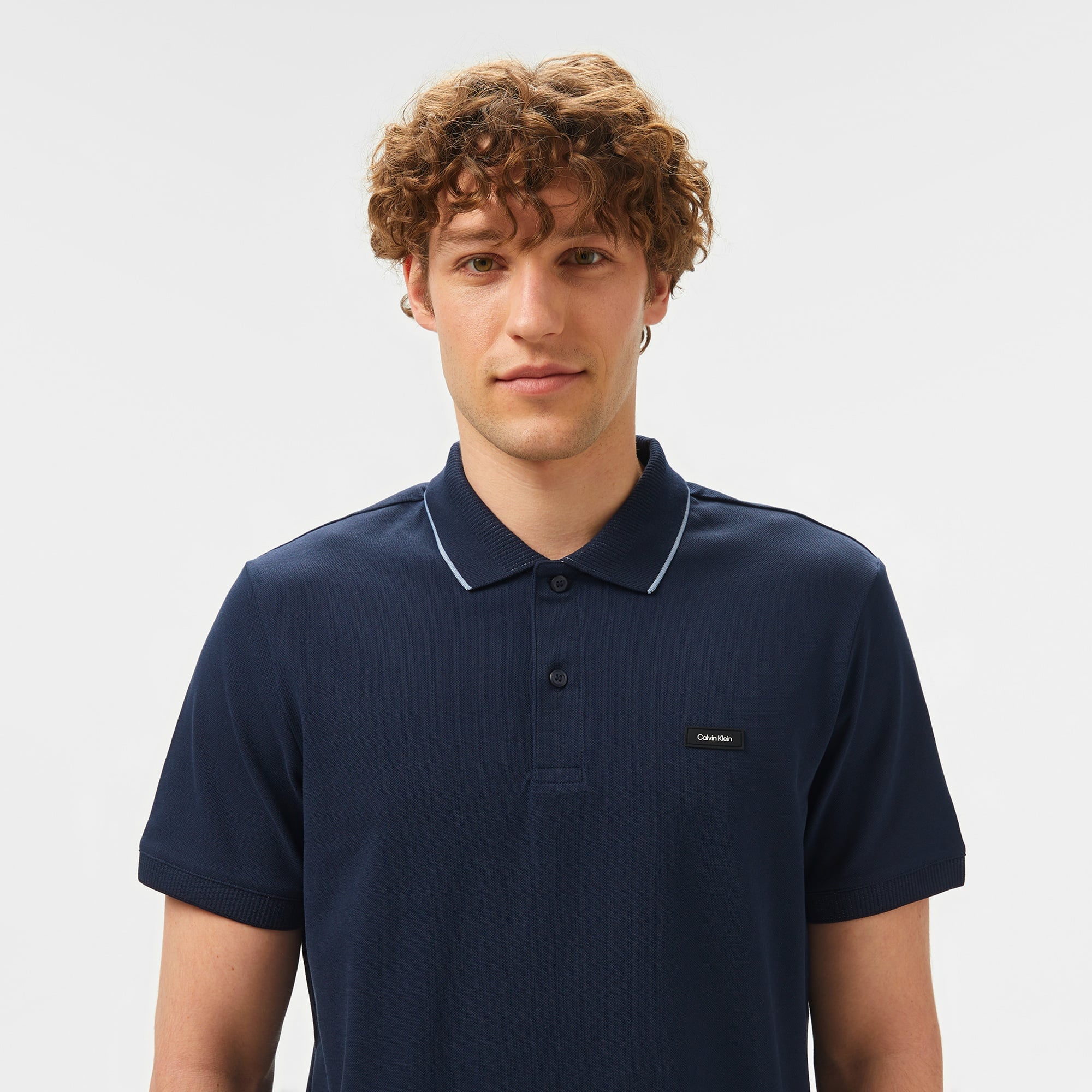 Calvin Klein Stretch Pique Multi Tipping Erkek Mavi Polo