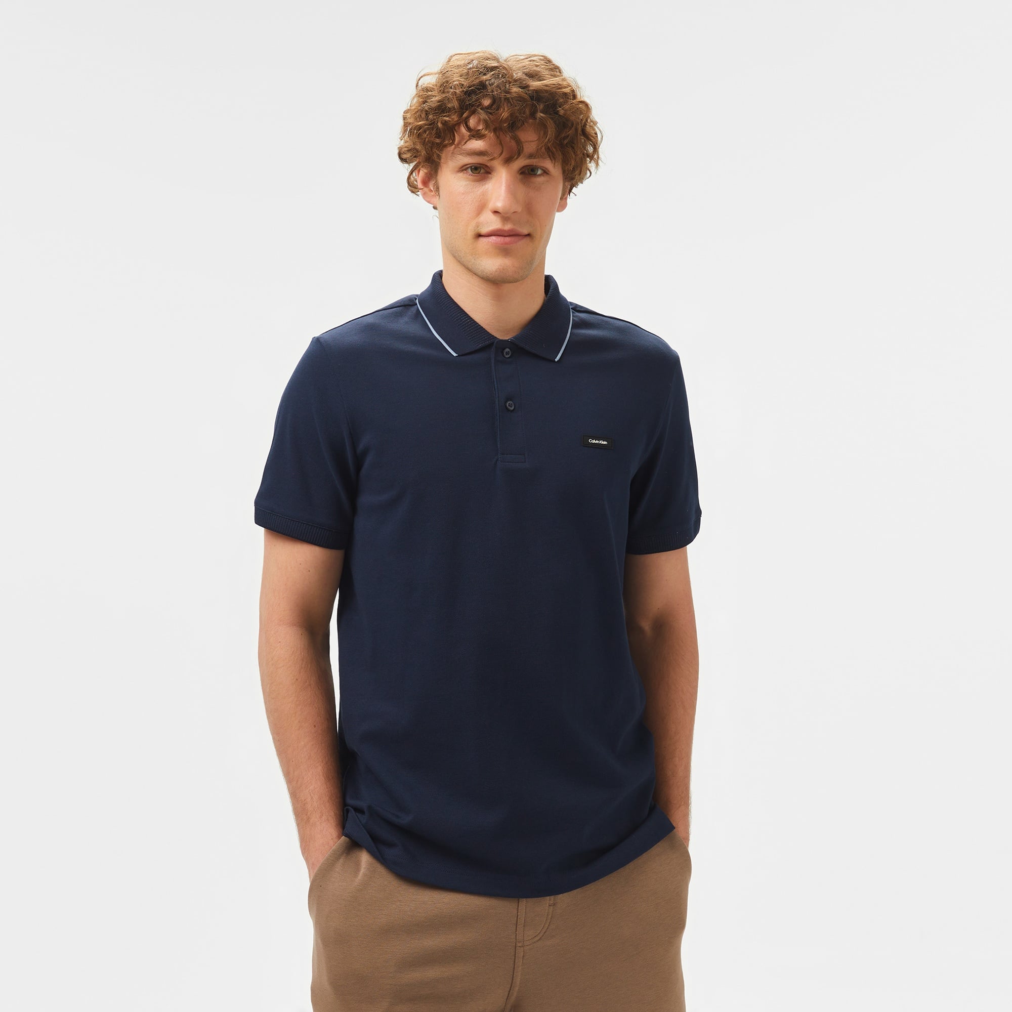 Calvin Klein Stretch Pique Multi Tipping Erkek Mavi Polo