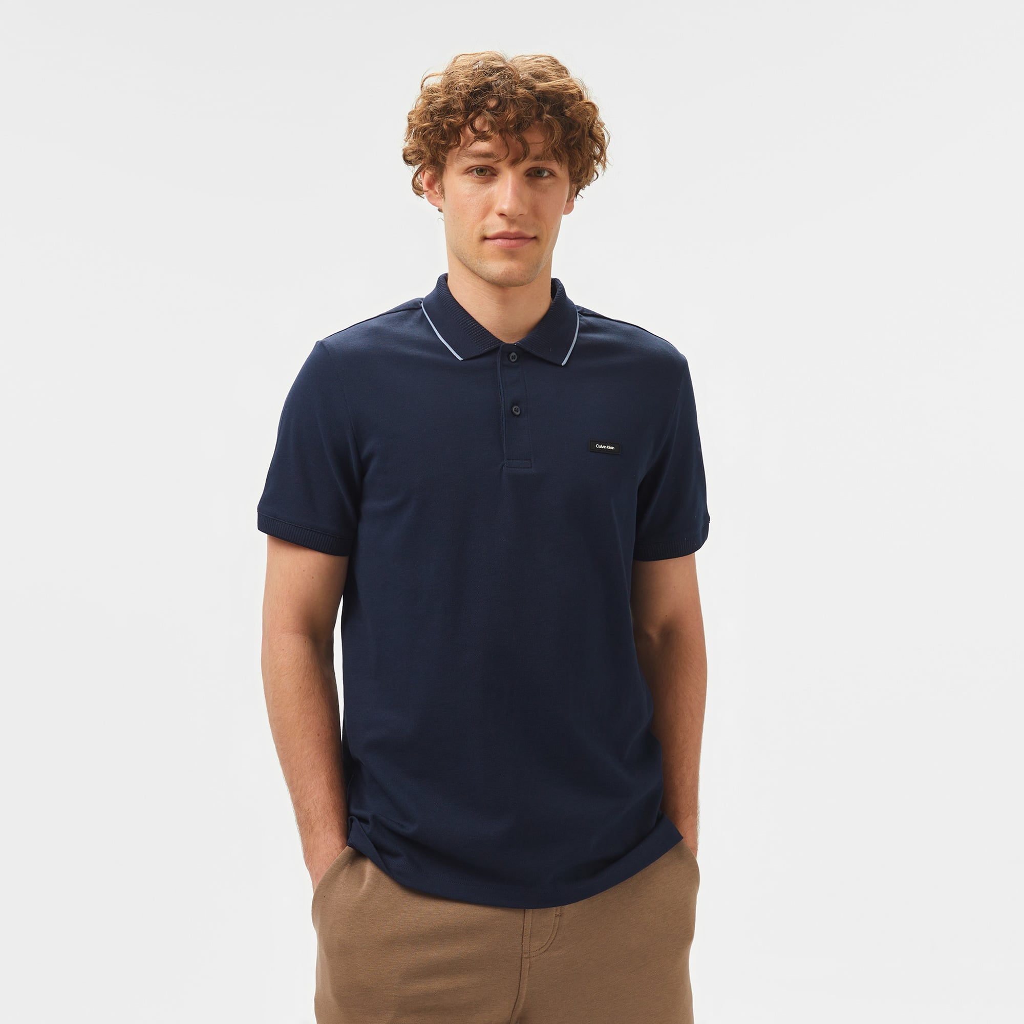  Calvin Klein Stretch Pique Multi Tipping Erkek Mavi Polo