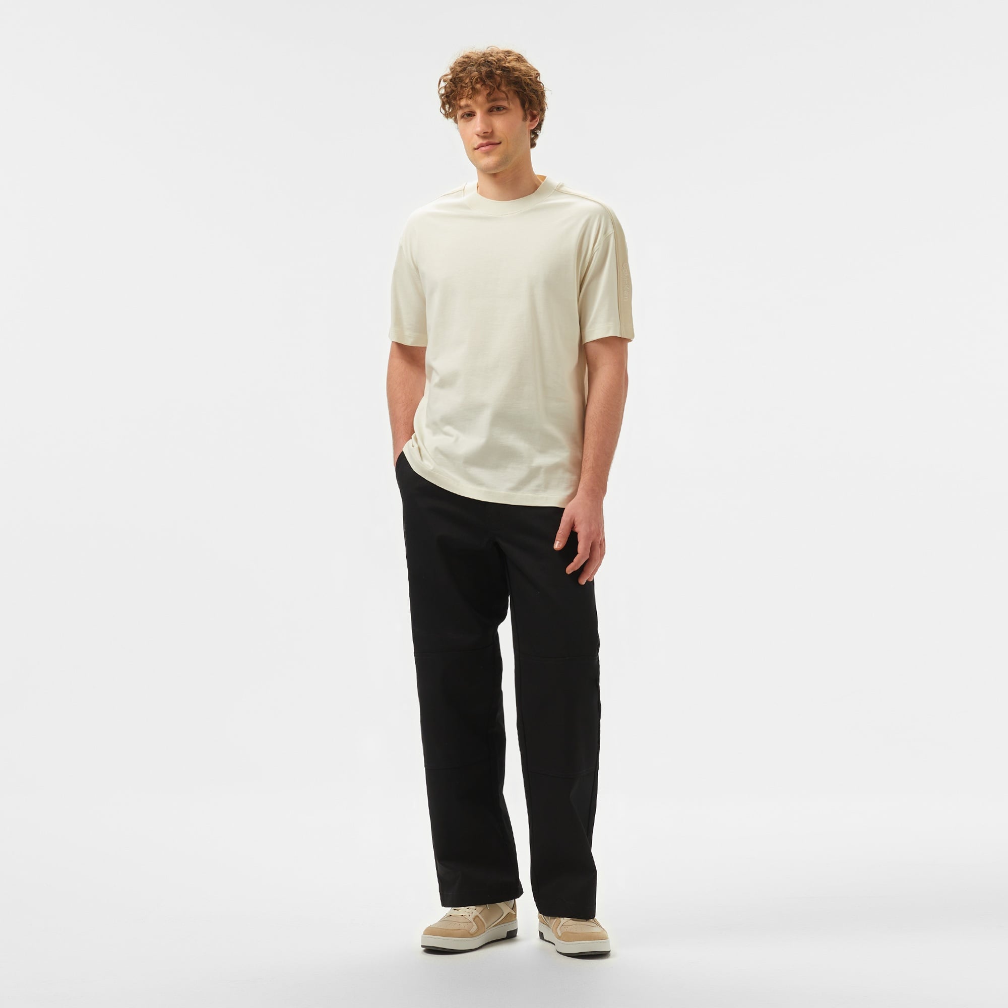 Calvin Klein Logo Tape Erkek Beyaz T-Shirt