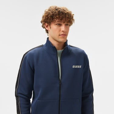  Guess Mickey Full Zip Recycled Punto Milano 300 Erkek Mavi Sweatshirt