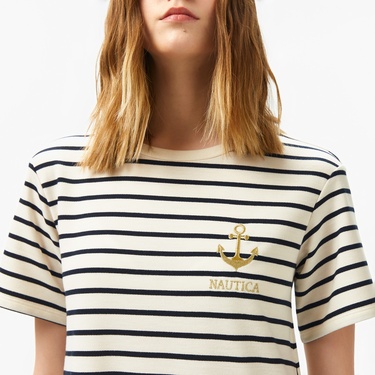  Nautica Kadın Beyaz Regular Fit Çizgili Elbise