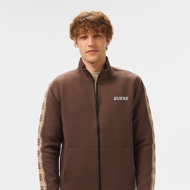  Guess Mickey Full Zip Recycled Punto Milano 300 Erkek Kahverengi Sweatshirt