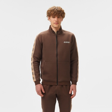  Guess Mickey Full Zip Recycled Punto Milano 300 Erkek Kahverengi Sweatshirt