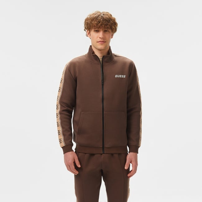  Guess Mickey Full Zip Recycled Punto Milano 300 Erkek Kahverengi Sweatshirt