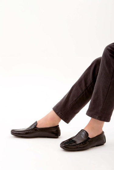  Tamer Tanca Erkek Hakiki Deri Siyah Bufalo Driver Ayakkabı