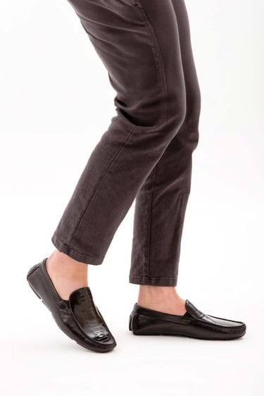  Tamer Tanca Erkek Hakiki Deri Siyah Bufalo Driver Ayakkabı