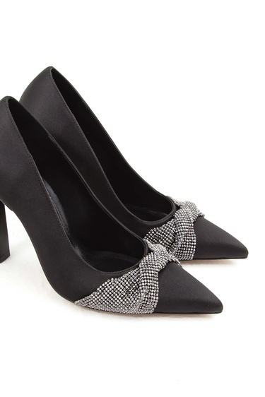  Tamer Tanca Kadın Vegan Siyah Saten Stiletto Ayakkabı