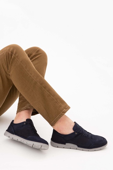  Tamer Tanca Erkek Hakiki Deri Lacivert Nubuk Casual Ayakkabı