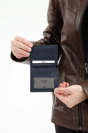  Tamer Tanca Erkek Hakiki Deri Lacivert Cüzdan Cuzdan