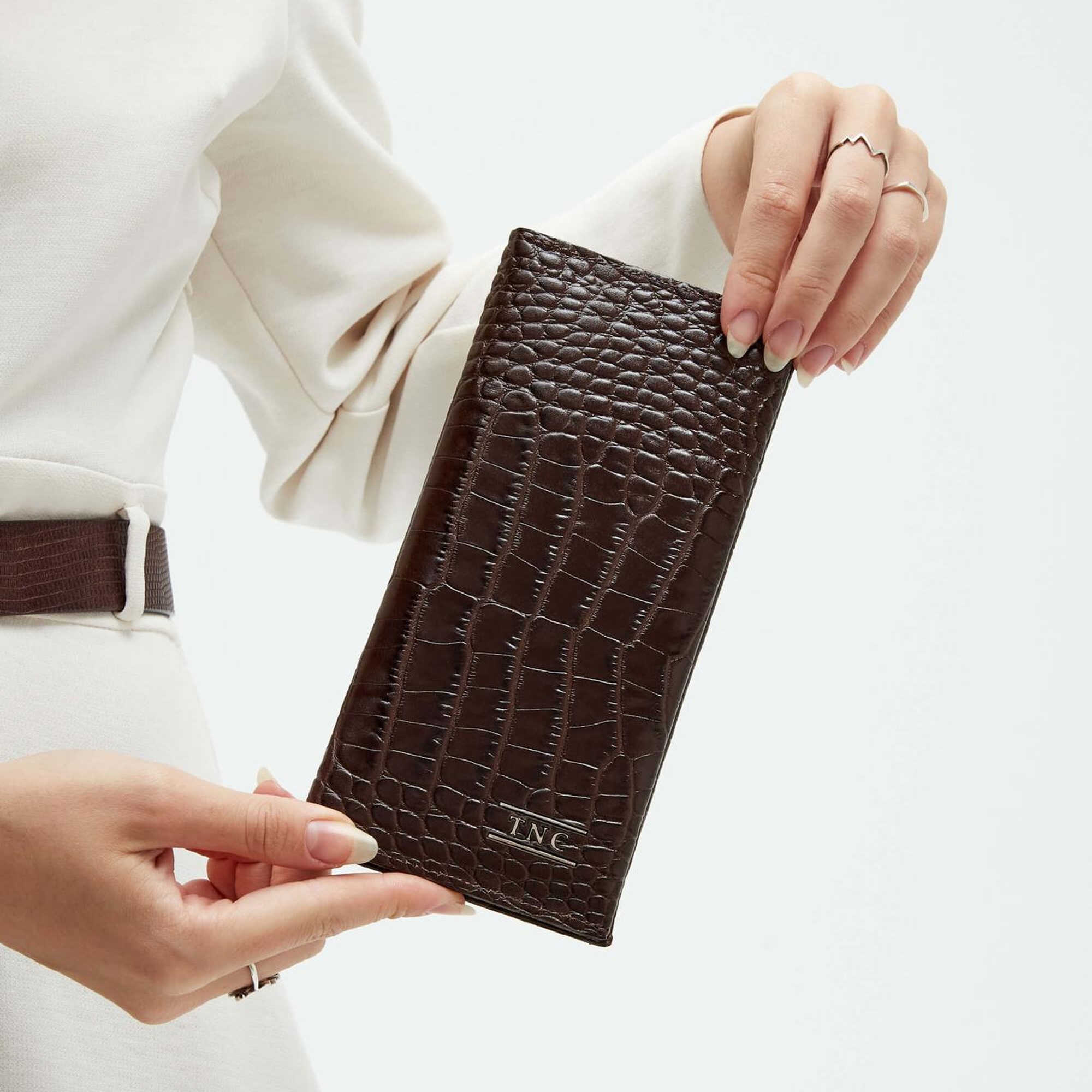 Tamer Tanca Erkek Hakiki Deri Kahverengi Kroko Cüzdan Cuzdan