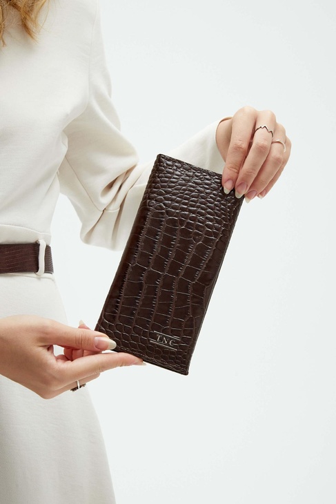  Tamer Tanca Erkek Hakiki Deri Kahverengi Kroko Cüzdan Cuzdan