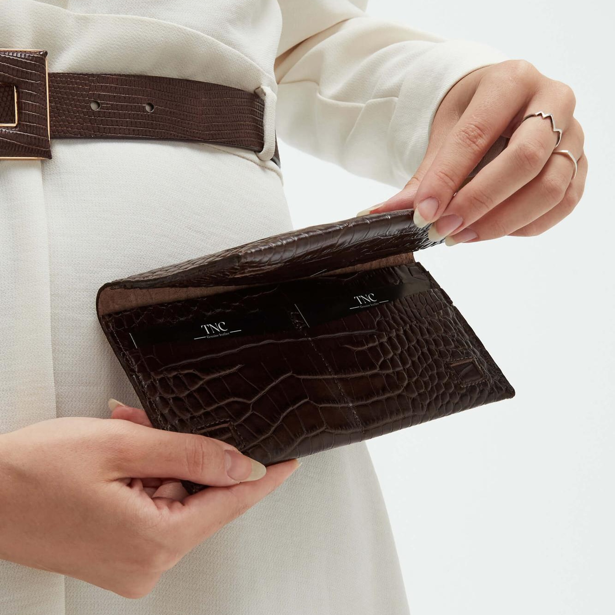 Tamer Tanca Erkek Hakiki Deri Kahverengi Kroko Cüzdan Cuzdan