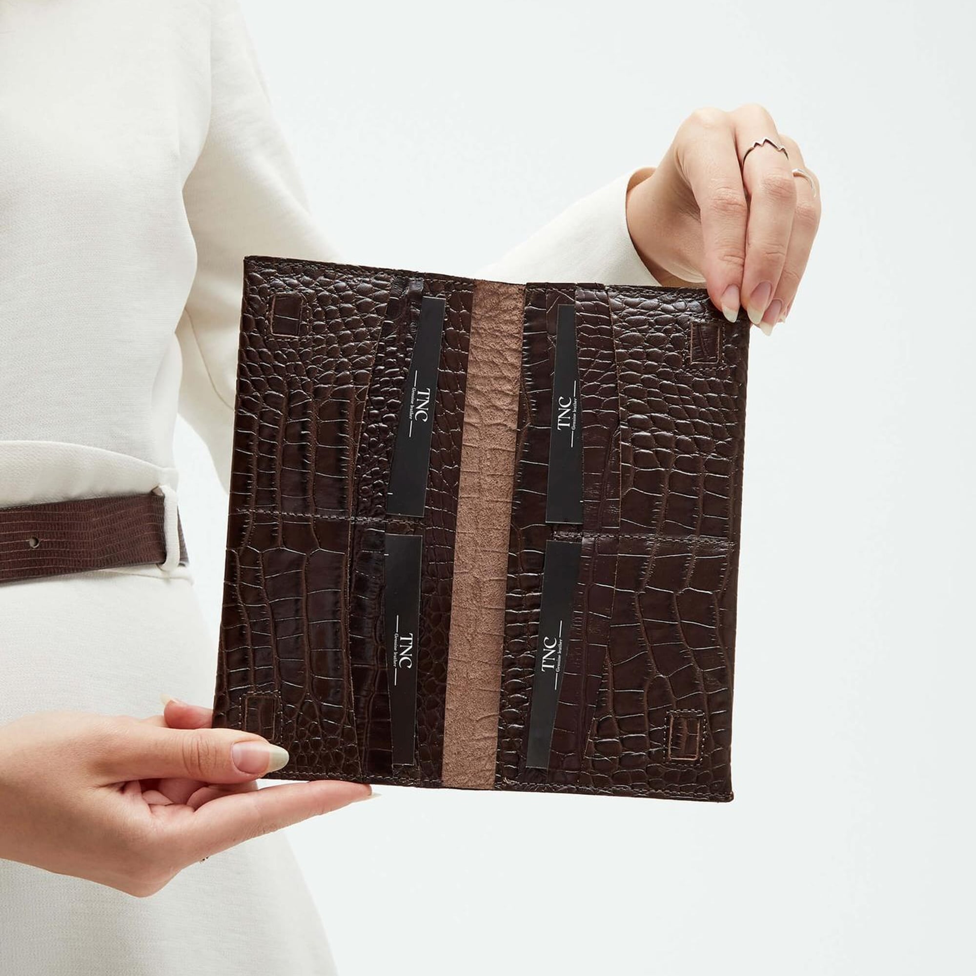 Tamer Tanca Erkek Hakiki Deri Kahverengi Kroko Cüzdan Cuzdan