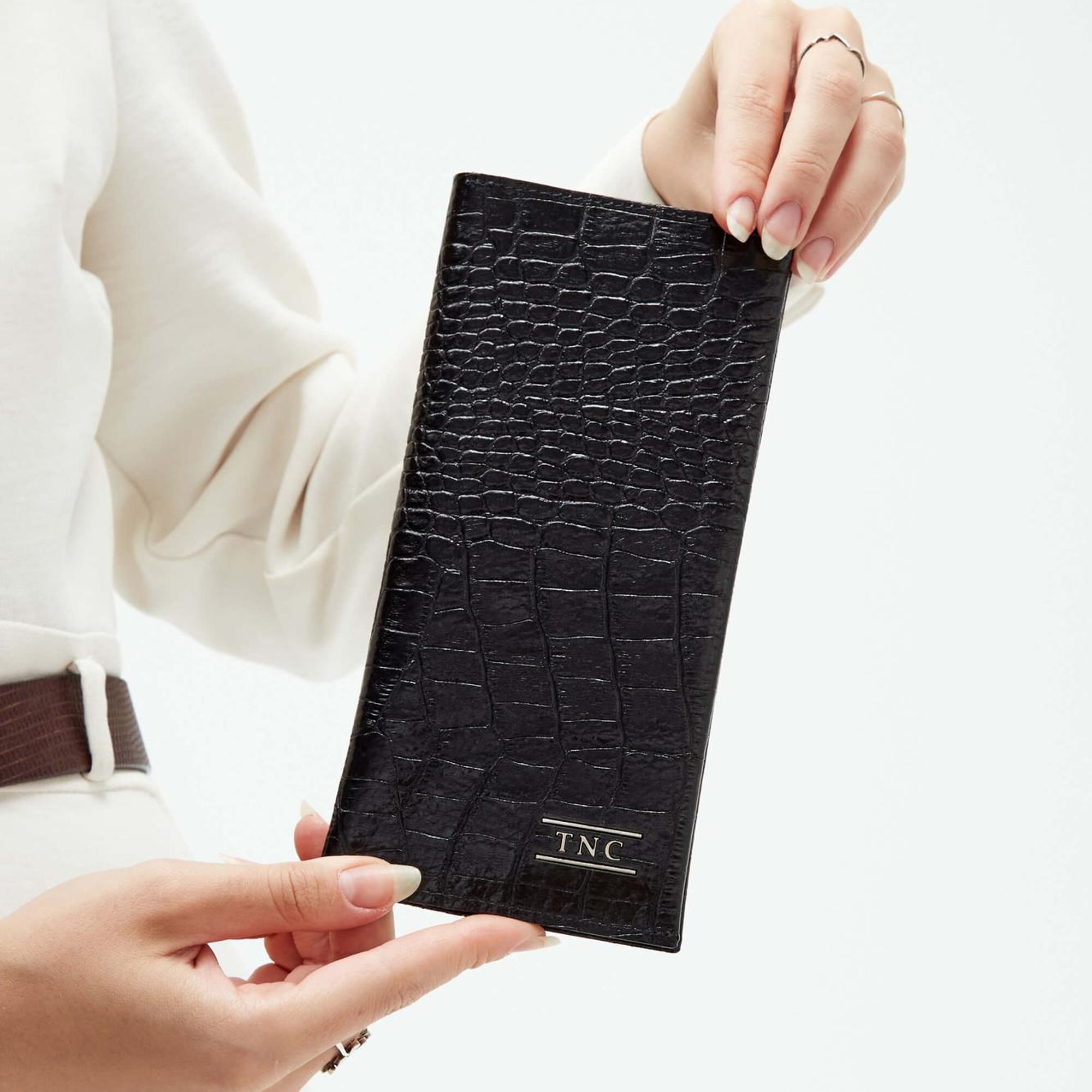 Tamer Tanca Erkek Hakiki Deri Siyah Kroko Cüzdan Cuzdan