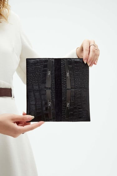  Tamer Tanca Erkek Hakiki Deri Siyah Kroko Cüzdan Cuzdan