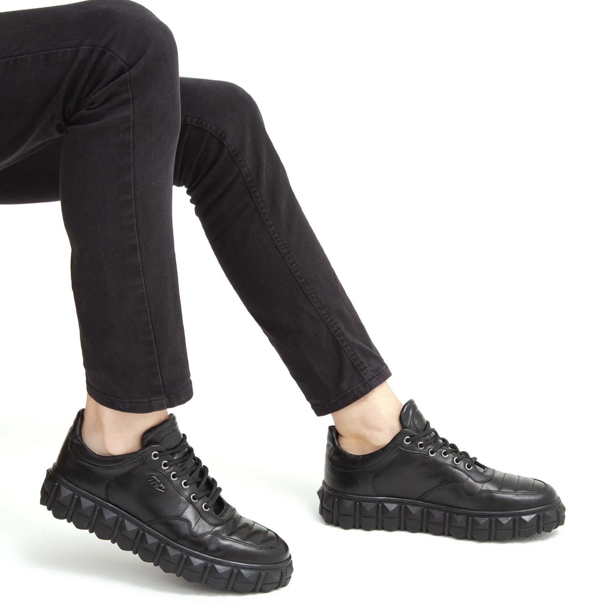 Tamer Tanca Erkek Hakiki Deri Siyah Sneakers & Spor Ayakkabı