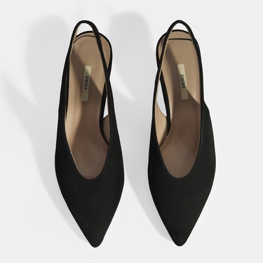 Siyah Kadın Süet Slingback Topuklu Ayakkabı